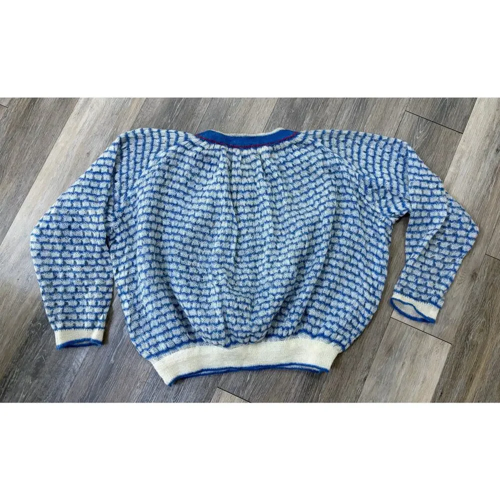 Antonella Ore Blue Mohair Sweater Made in Italy Fuzzy Knit Size 42